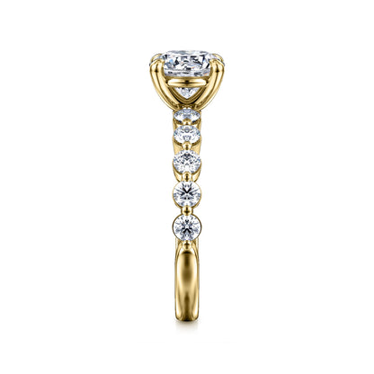 Gabriel & Co. 3/4 ct. tw. Diamond Shared Prong Round Semi-Mount Engagement Ring in 14K Yellow Gold side profile
