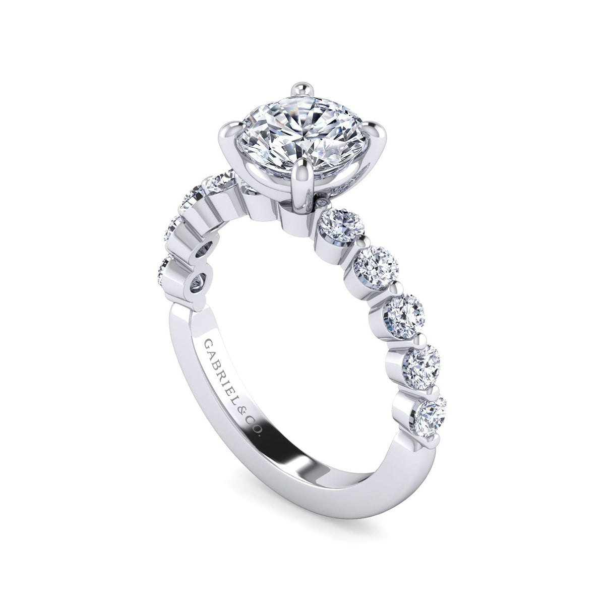 Gabriel & Co. 3/4 ct. tw. Diamond Shared Prong Round Semi-Mount Engagement Ring in 14K White Gold front view