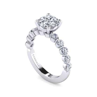 Gabriel & Co. 3/4 ct. tw. Diamond Shared Prong Round Semi-Mount Engagement Ring in 14K White Gold front view