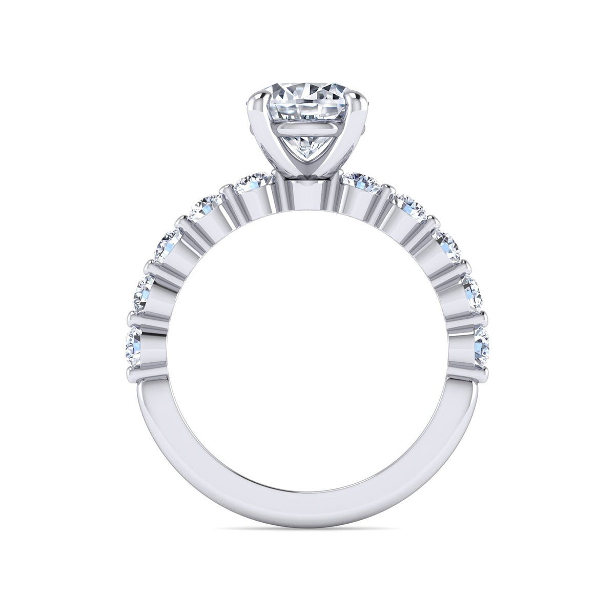 Gabriel & Co. 3/4 ct. tw. Diamond Shared Prong Round Semi-Mount Engagement Ring in 14K White Gold close-up detail