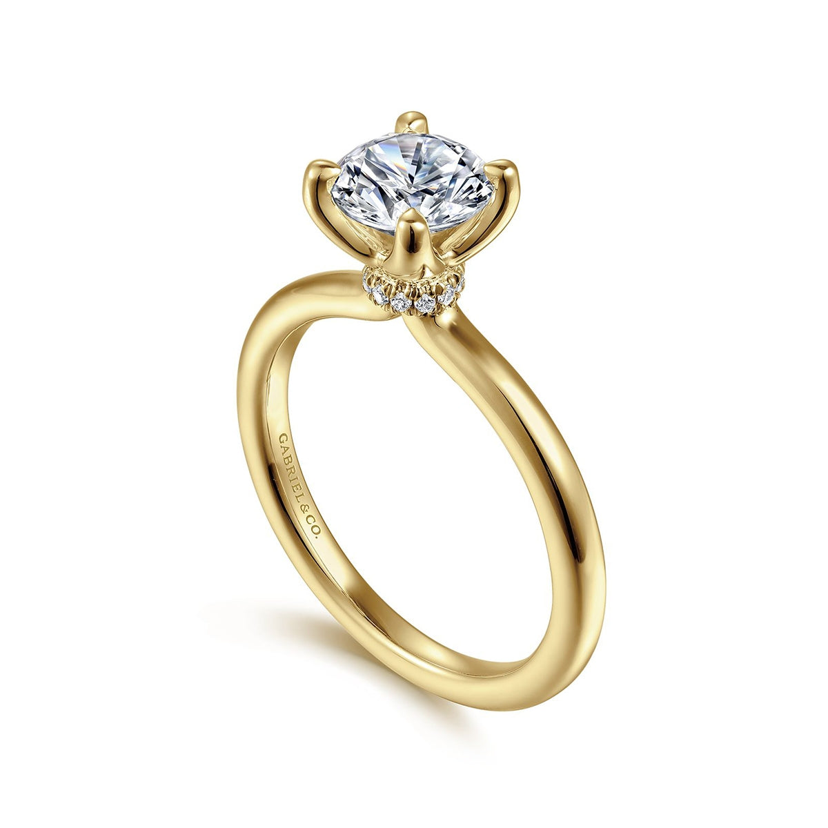 Gabriel & Co. .04 ct. tw. Diamond Hidden Halo Round Semi-Mount Engagement Ring in 14K Yellow Gold front view
