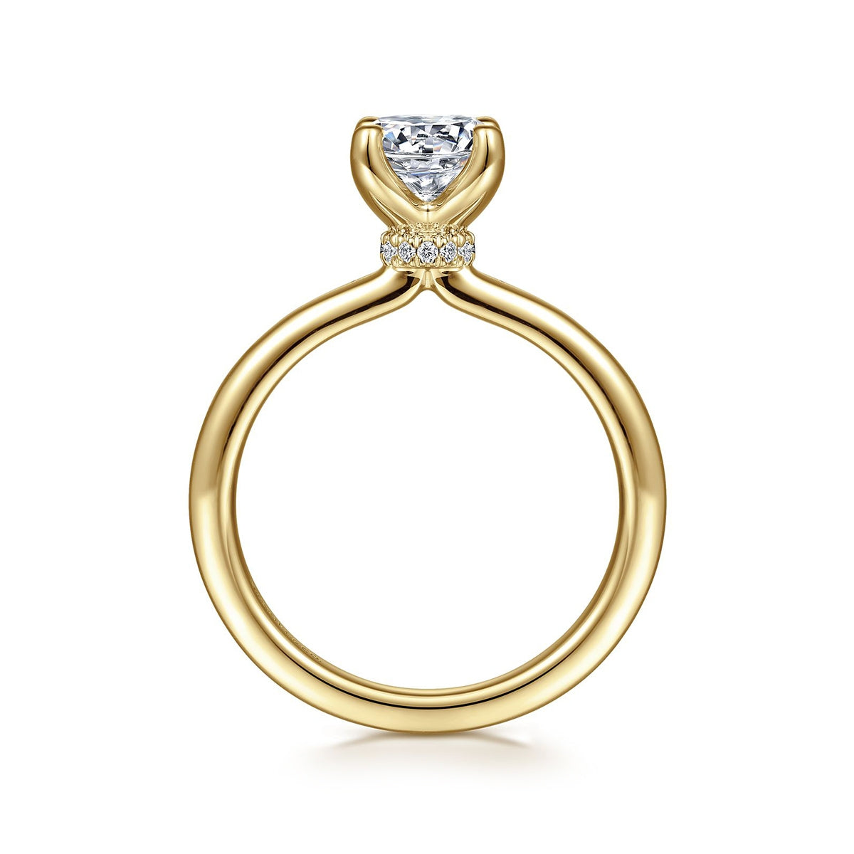 Gabriel & Co. .04 ct. tw. Diamond Hidden Halo Round Semi-Mount Engagement Ring in 14K Yellow Gold close-up detail