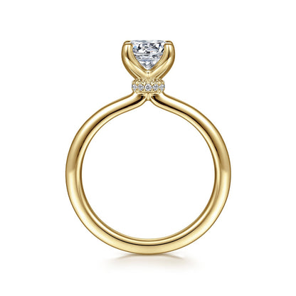 Gabriel & Co. .04 ct. tw. Diamond Hidden Halo Round Semi-Mount Engagement Ring in 14K Yellow Gold close-up detail