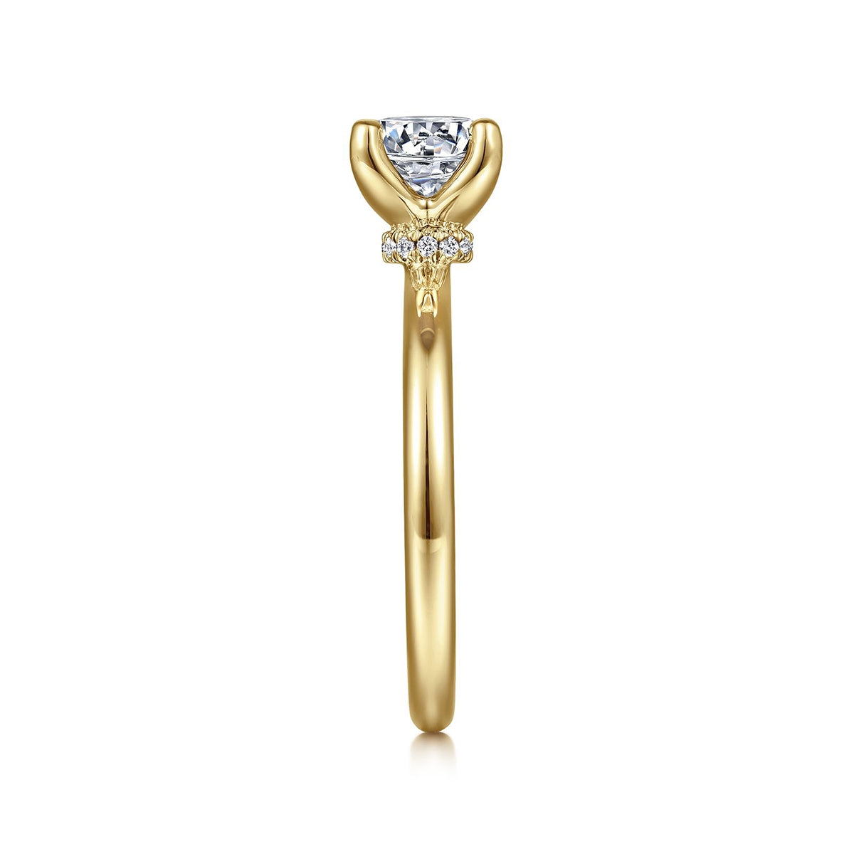 Gabriel & Co. .04 ct. tw. Diamond Hidden Halo Round Semi-Mount Engagement Ring in 14K Yellow Gold side profile