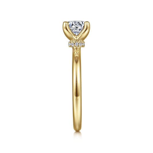 Gabriel & Co. .04 ct. tw. Diamond Hidden Halo Round Semi-Mount Engagement Ring in 14K Yellow Gold side profile