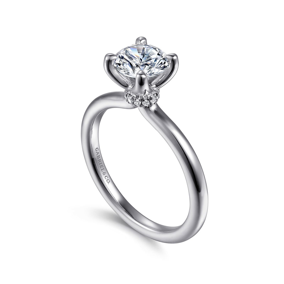 Gabriel & Co. .04 ct. tw. Diamond Hidden Halo Round Semi-Mount Engagement Ring in 14K White Gold front view