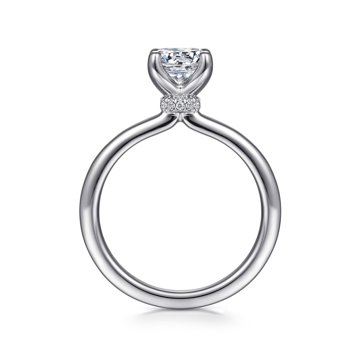 Gabriel & Co. .04 ct. tw. Diamond Hidden Halo Round Semi-Mount Engagement Ring in 14K White Gold close-up detail