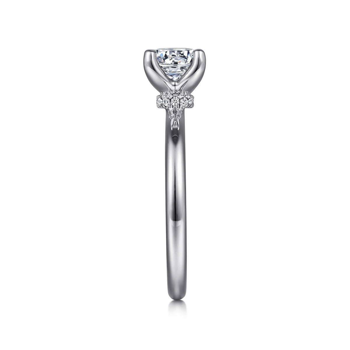 Gabriel & Co. .04 ct. tw. Diamond Hidden Halo Round Semi-Mount Engagement Ring in 14K White Gold side profile
