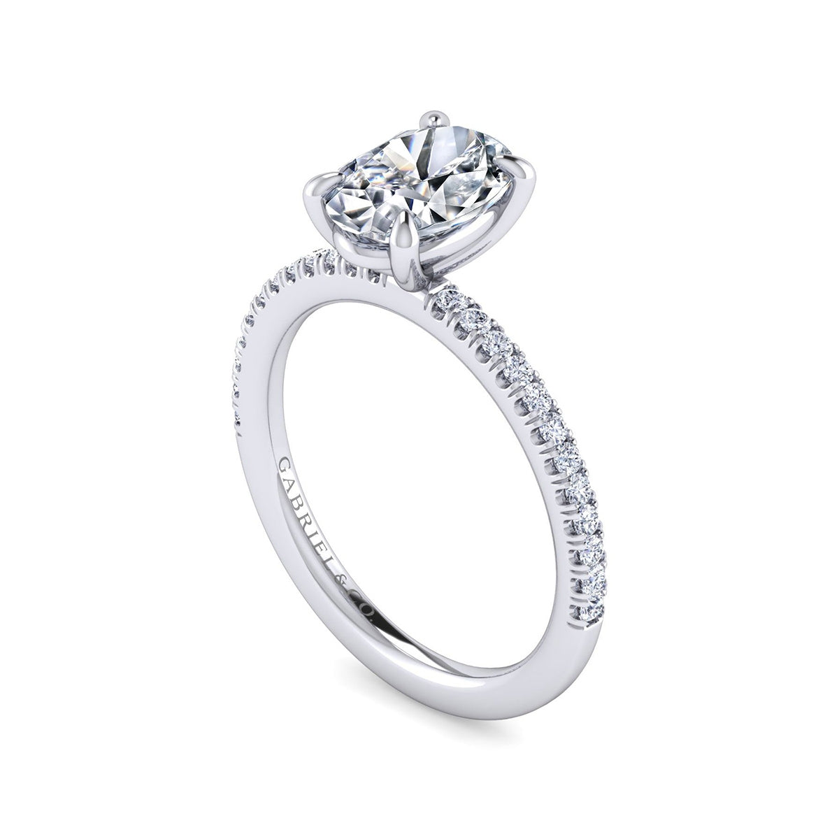 Gabriel & Co. 1/6 ct. tw. Diamond Oval Semi-Mount Engagement Ring in 14K White Gold front view