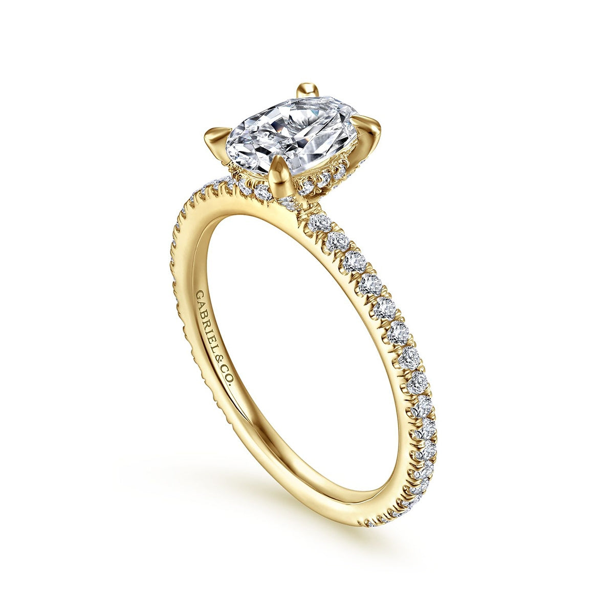 Gabriel & Co. 3/8 ct. tw. Diamond Hidden Halo Oval Semi-Mount Engagement Ring in 14K Yellow Gold front view