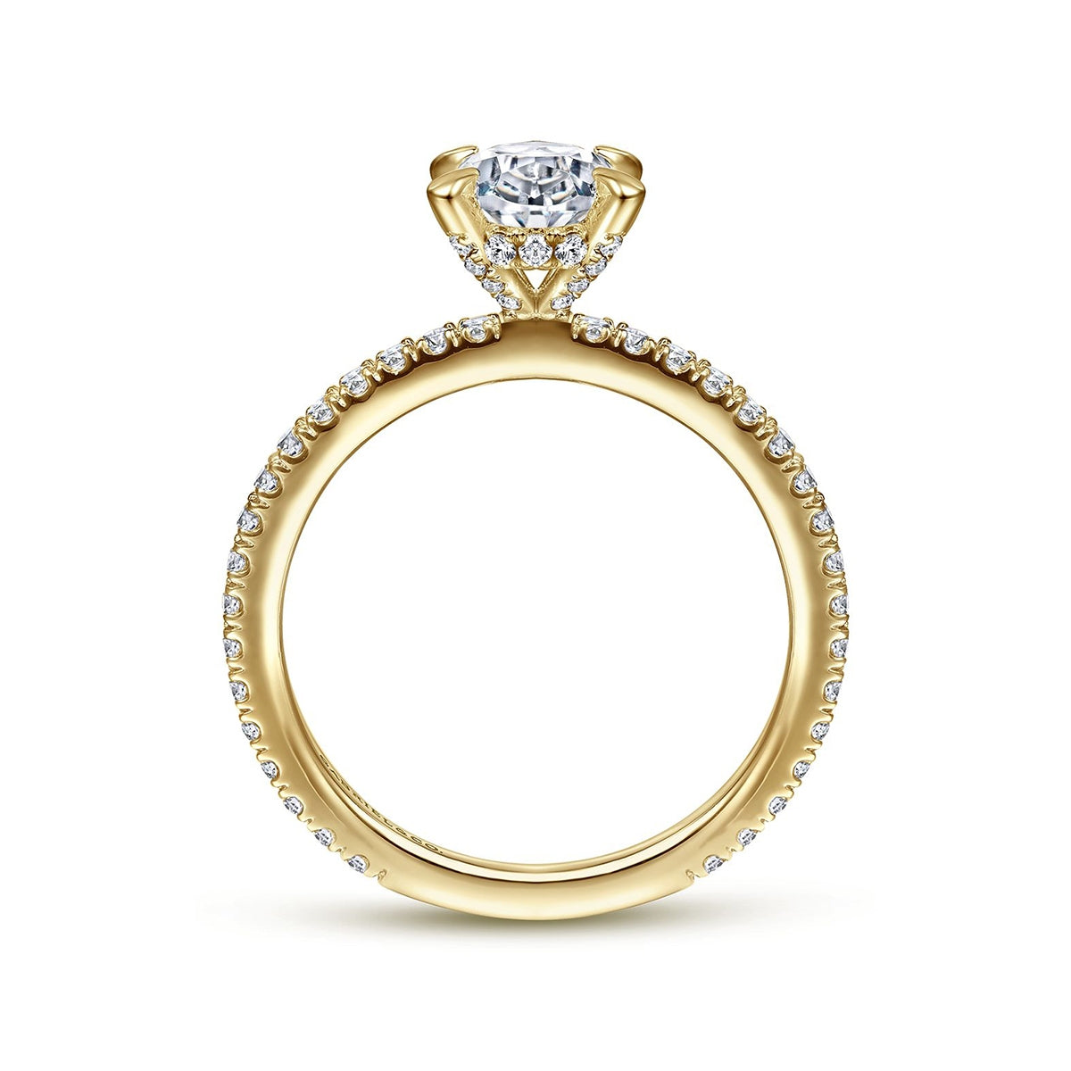Gabriel & Co. 3/8 ct. tw. Diamond Hidden Halo Oval Semi-Mount Engagement Ring in 14K Yellow Gold close-up detail