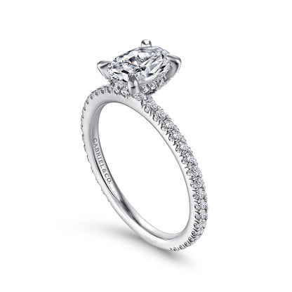 Gabriel & Co. 3/8 ct. tw. Diamond Hidden Halo Oval Semi-Mount Engagement Ring in 14K White Gold front view