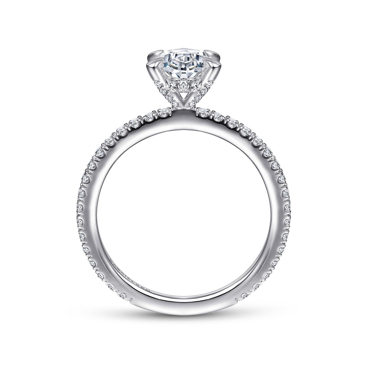 Gabriel & Co. 3/8 ct. tw. Diamond Hidden Halo Oval Semi-Mount Engagement Ring in 14K White Gold close-up detail