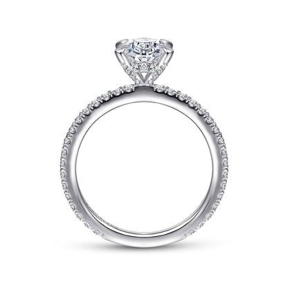 Gabriel & Co. 3/8 ct. tw. Diamond Hidden Halo Oval Semi-Mount Engagement Ring in 14K White Gold close-up detail