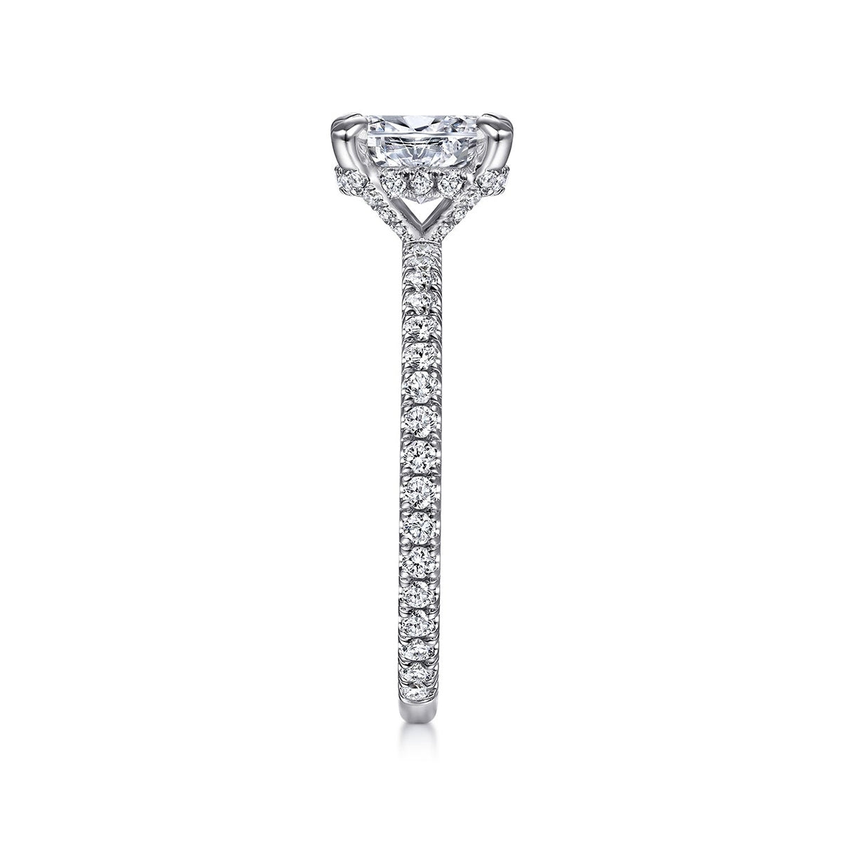 Gabriel & Co. 3/8 ct. tw. Diamond Hidden Halo Oval Semi-Mount Engagement Ring in 14K White Gold side profile