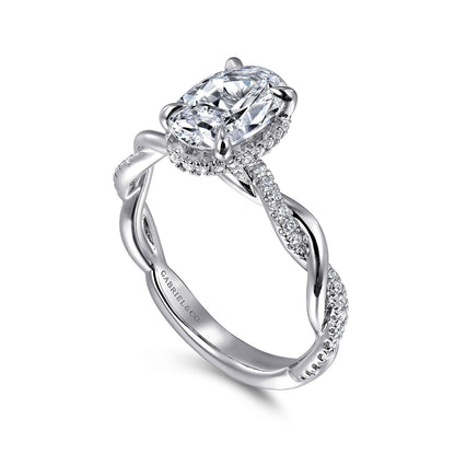 Gabriel & Co. 1/4 ct. tw. Diamond Halo Twist Oval Semi-Mount Engagement Ring in 14K White Gold front view