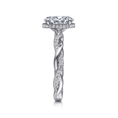 Gabriel & Co. 1/4 ct. tw. Diamond Halo Twist Oval Semi-Mount Engagement Ring in 14K White Gold side profile