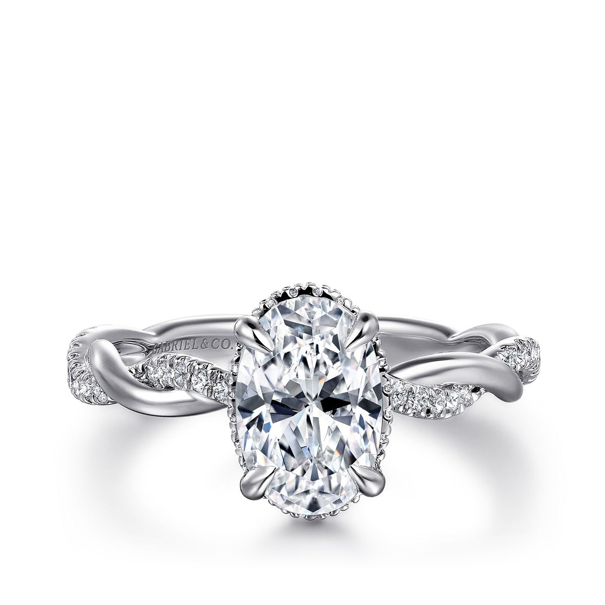 Gabriel & Co. 1/4 ct. tw. Diamond Halo Twist Oval Semi-Mount Engagement Ring in 14K White Gold