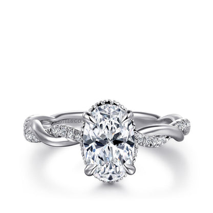 Gabriel & Co. 1/4 ct. tw. Diamond Halo Twist Oval Semi-Mount Engagement Ring in 14K White Gold