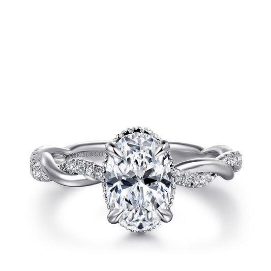Gabriel & Co. 1/4 ct. tw. Diamond Halo Twist Oval Semi-Mount Engagement Ring in 14K White Gold