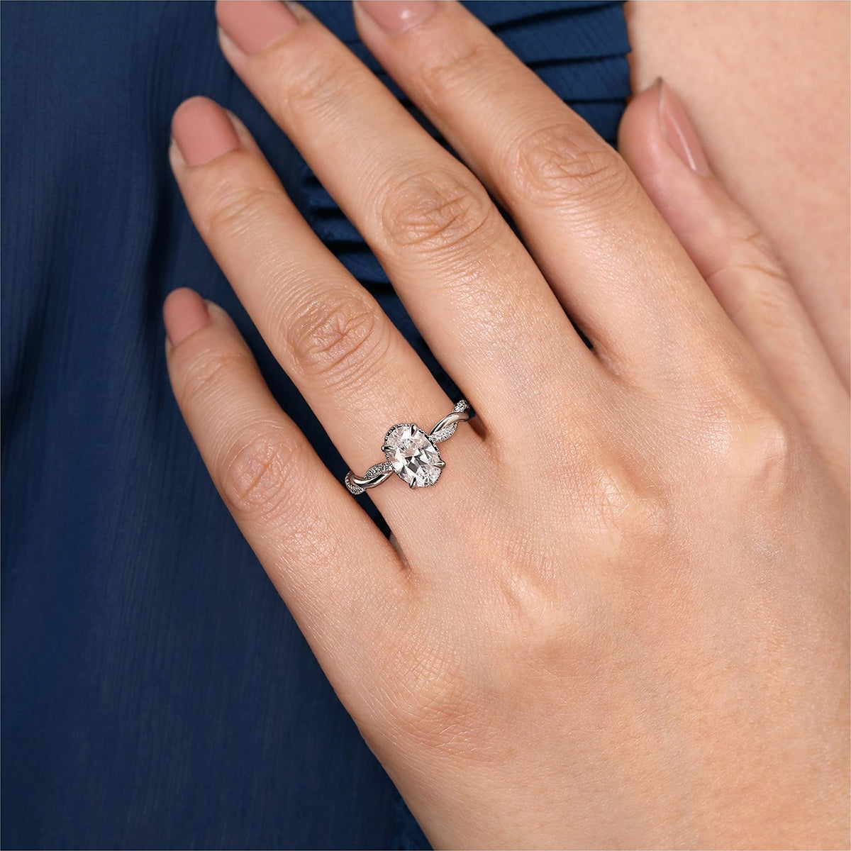 Gabriel & Co. 1/4 ct. tw. Diamond Halo Twist Oval Semi-Mount Engagement Ring in 14K White Gold full view