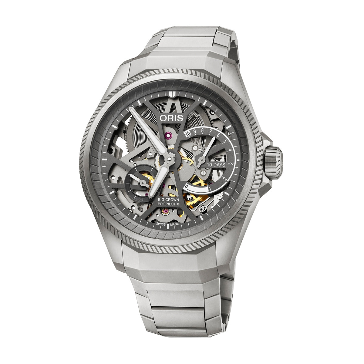 Oris Men's Big Crown ProPilot X Calibre 115 Automatic Titanium Watch with Open Aperture Dial & Case Back