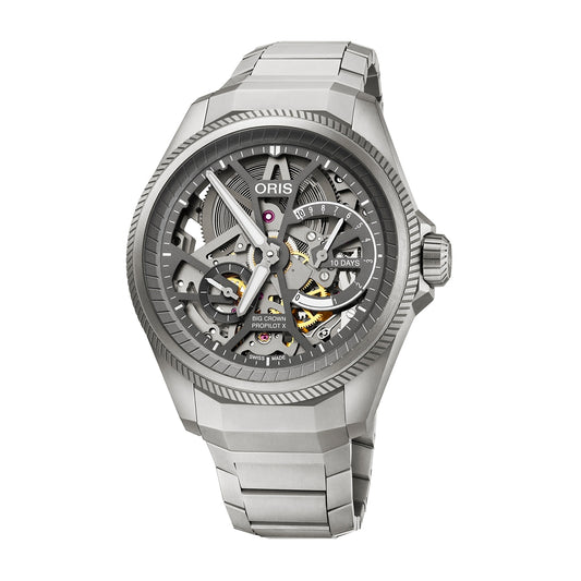 Oris Men's Big Crown ProPilot X Calibre 115 Automatic Titanium Watch with Open Aperture Dial & Case Back