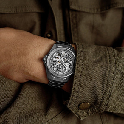 Oris Men's Big Crown ProPilot X Calibre 115 Automatic Titanium Watch with Open Aperture Dial & Case Back front view