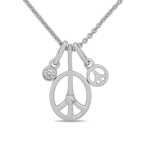 Hallmark 1/10 ct. tw. Diamond Peace Pendant with Bezel Set Charm in Sterling Silver