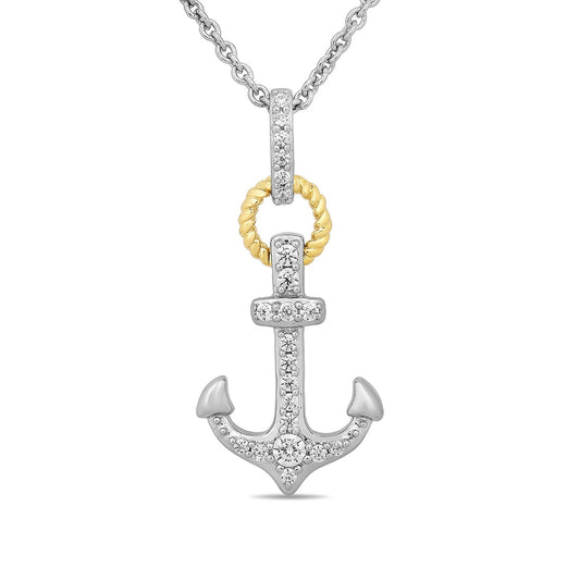 Hallmark 1/5 ct. tw. Diamond Anchor Pendant in Sterling Silver & 14K Yellow Gold
