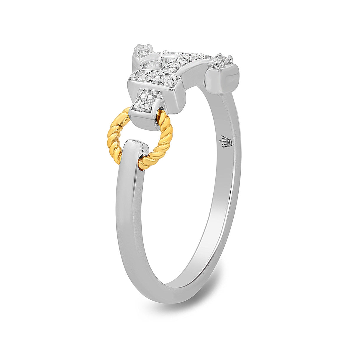 Hallmark 1/8 ct. tw. Diamond Anchor Ring in Sterling Silver & 14K Yellow Gold front view