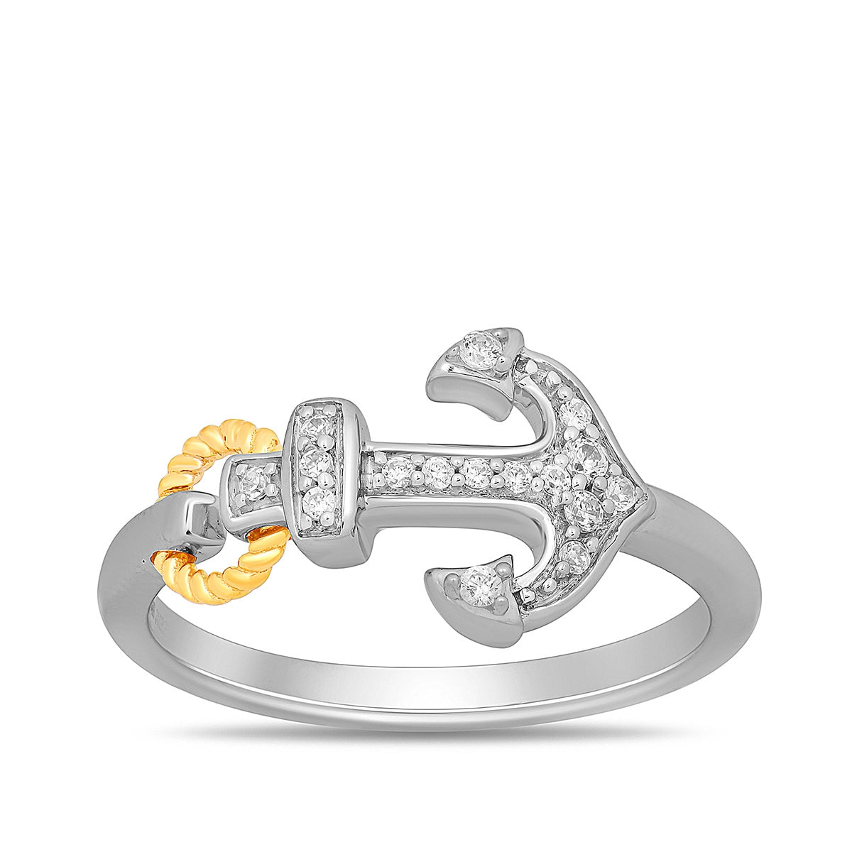 Hallmark 1/8 ct. tw. Diamond Anchor Ring in Sterling Silver & 14K Yellow Gold