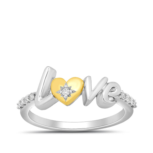 Hallmark 1/10 ct. tw. Diamond Love Ring in Sterling Silver & 14K Yellow Gold