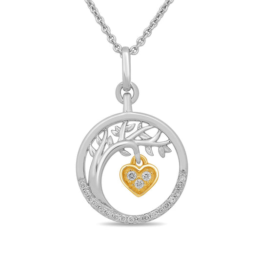 Hallmark 1/6 ct. tw. Diamond Tree & Heart Circle Pendant in Sterling Silver & 14K Yellow Gold
