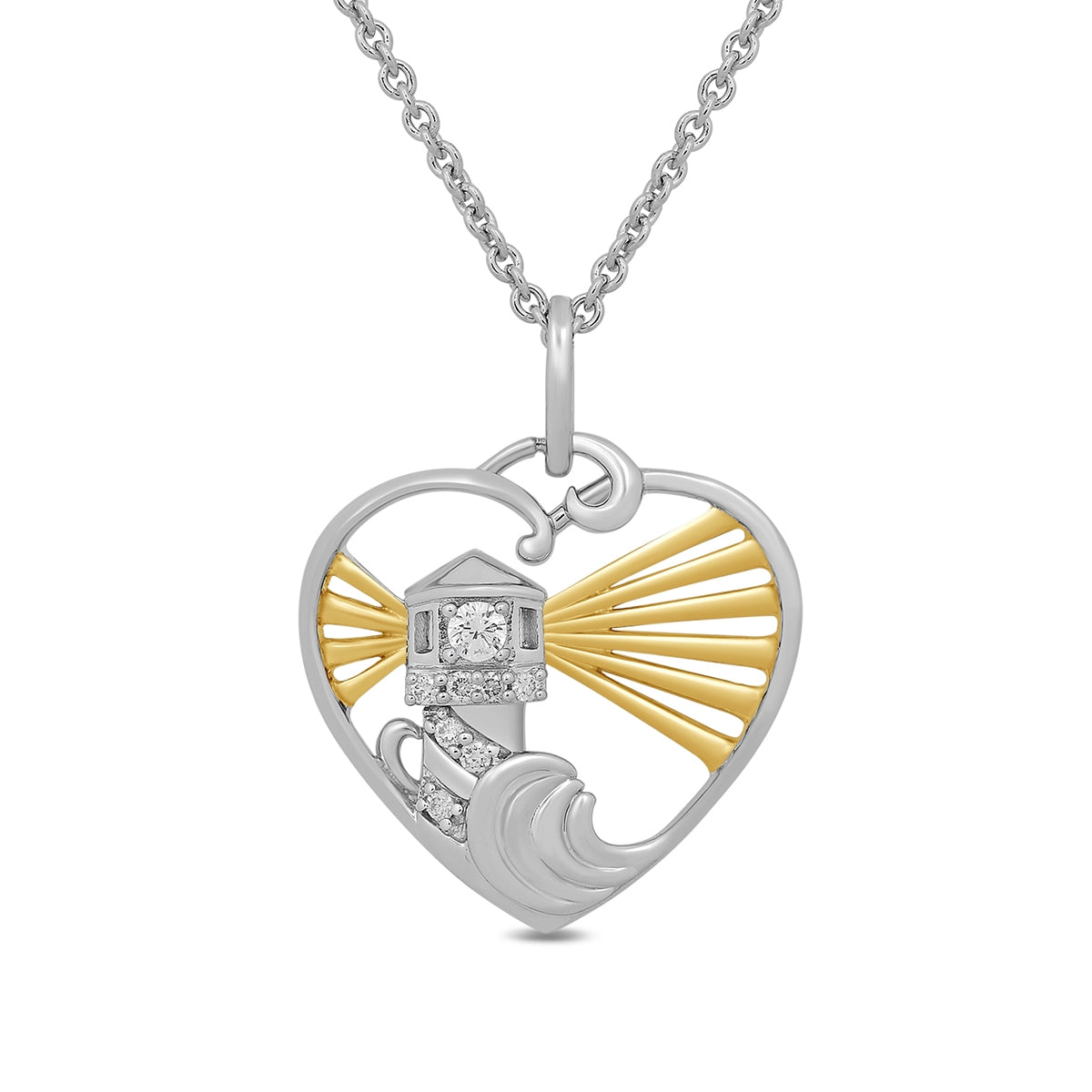 Hallmark Diamond Accent Lighthouse Heart Pendant in Sterling Silver & 14K Yellow Gold