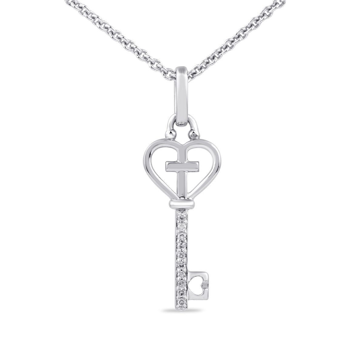 Hallmark Diamond Accent Heart & Cross Key Pendant in Sterling Silver