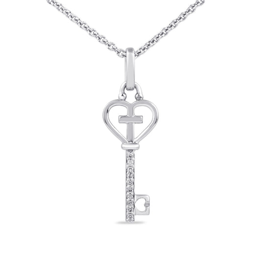 Hallmark Diamond Accent Heart & Cross Key Pendant in Sterling Silver