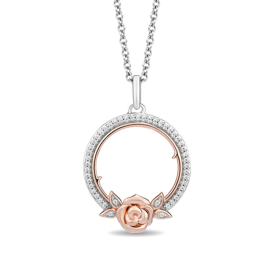 Enchanted Disney Belle 1/8 ct. tw. Diamond Rose Circle Pendant in Sterling Silver & 10K Pink Gold