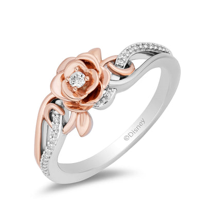 Enchanted Disney Belle 1/10 ct. tw. Diamond Rose Ring in Sterling Silver & 10K Pink Gold front view