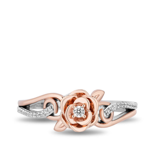 Enchanted Disney Belle 1/10 ct. tw. Diamond Rose Ring in Sterling Silver & 10K Pink Gold full view