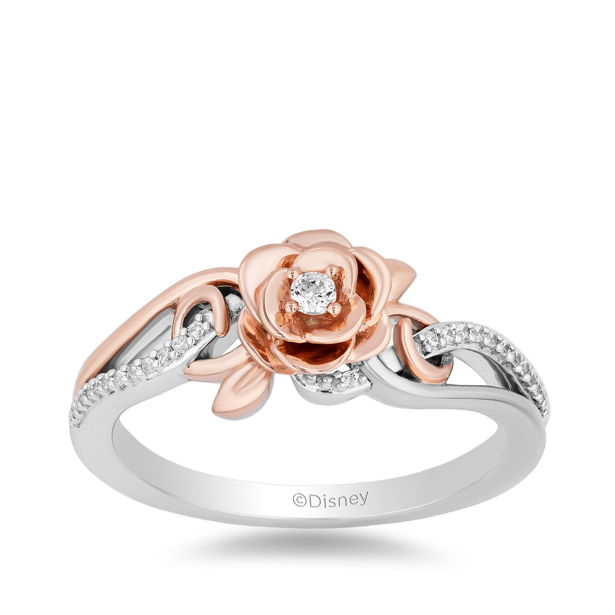 Enchanted Disney Belle 1/10 ct. tw. Diamond Rose Ring in Sterling Silver & 10K Pink Gold