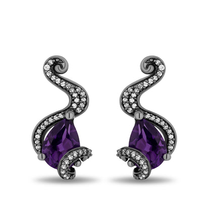 Enchanted Disney Ursula Amethyst & 1/10 ct. tw. Diamond Tentacle Earrings in Black Rhodium Plated Sterling Silver