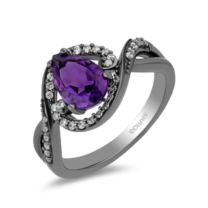 Enchanted Disney Ursula Amethyst & 1/5 ct. tw. Diamond Tentacle Ring in Black Rhodium Plated Sterling Silver front view