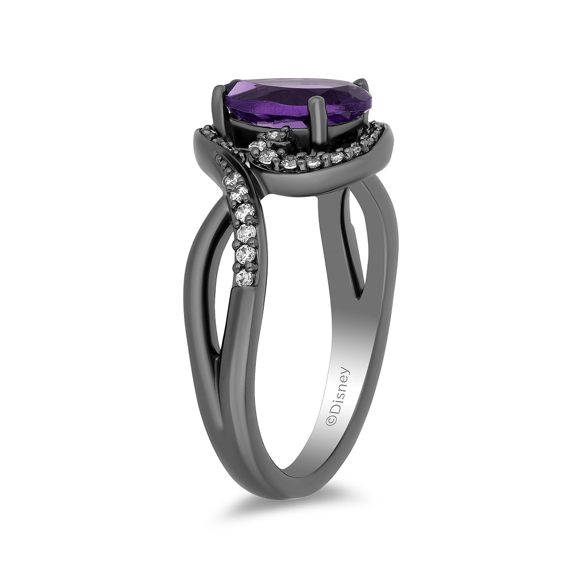 Enchanted Disney Ursula Amethyst & 1/5 ct. tw. Diamond Tentacle Ring in Black Rhodium Plated Sterling Silver close-up detail