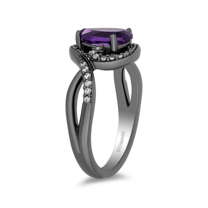 Enchanted Disney Ursula Amethyst & 1/5 ct. tw. Diamond Tentacle Ring in Black Rhodium Plated Sterling Silver close-up detail