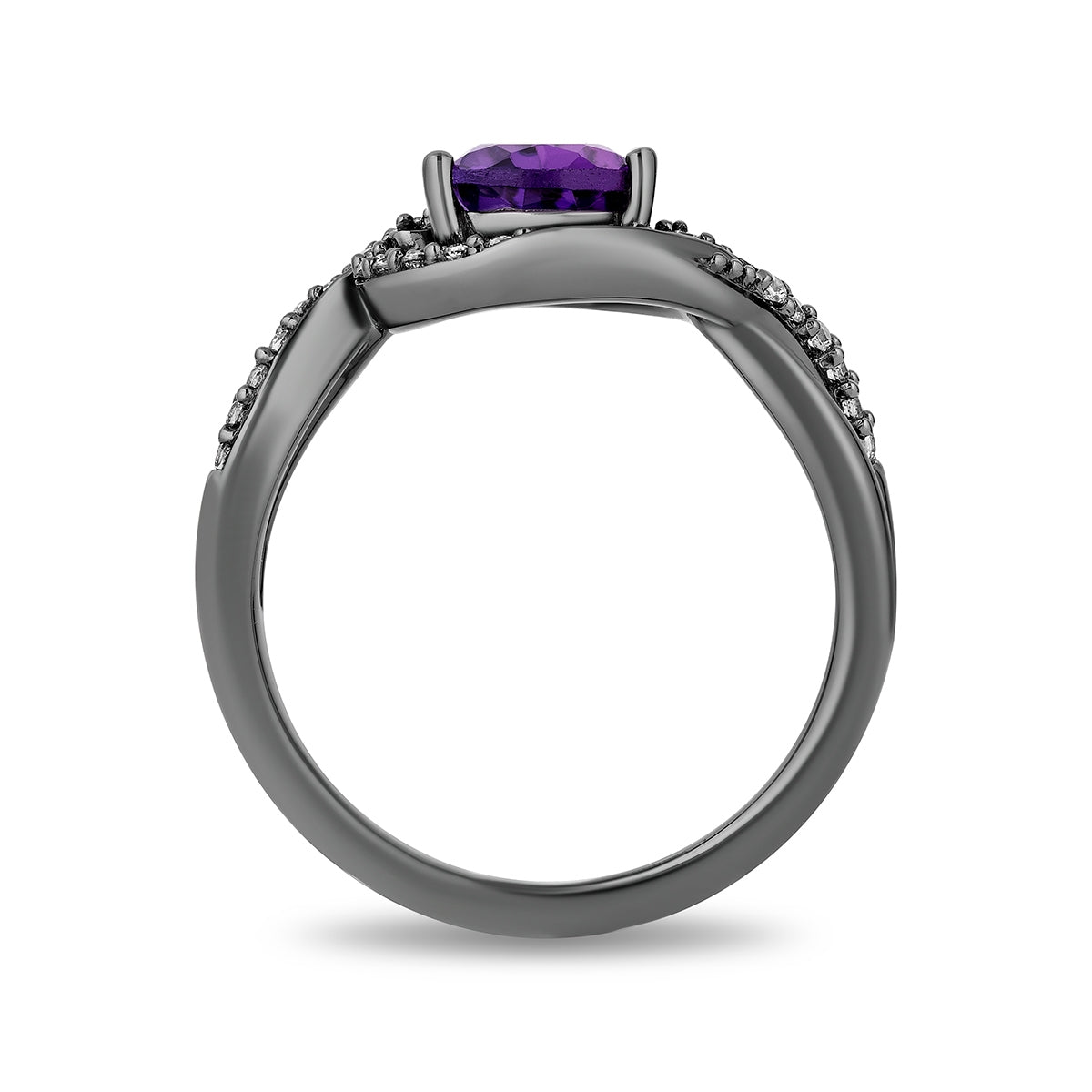 Enchanted Disney Ursula Amethyst & 1/5 ct. tw. Diamond Tentacle Ring in Black Rhodium Plated Sterling Silver side profile