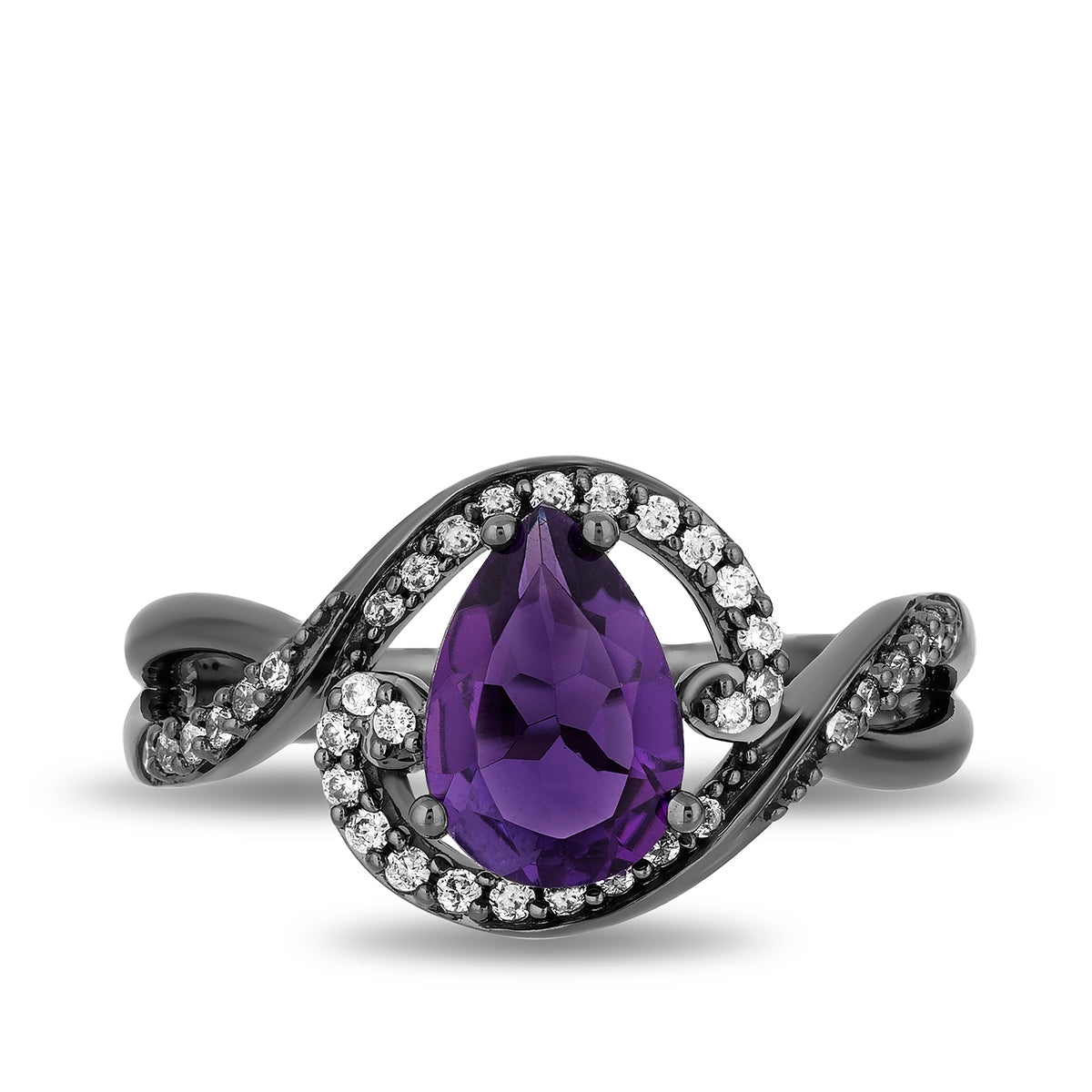 Enchanted Disney Ursula Amethyst & 1/5 ct. tw. Diamond Tentacle Ring in Black Rhodium Plated Sterling Silver full view