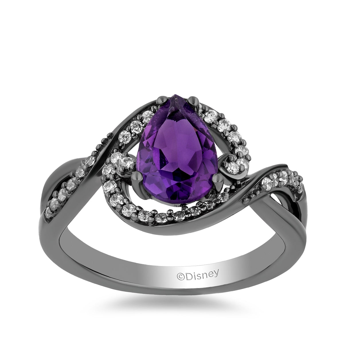 Enchanted Disney Ursula Amethyst & 1/5 ct. tw. Diamond Tentacle Ring in Black Rhodium Plated Sterling Silver
