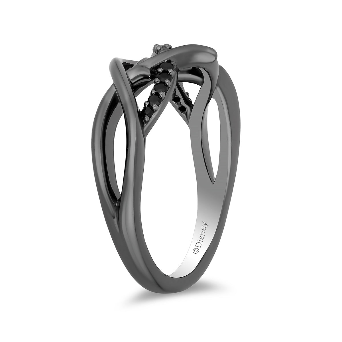 Enchanted Disney Maleficent 1/8 ct. tw. Treated Black Diamond Woven Thorn Ring in Black Rhodium Plated close-up detail