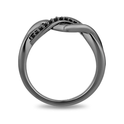 Enchanted Disney Maleficent 1/8 ct. tw. Treated Black Diamond Woven Thorn Ring in Black Rhodium Plated Sterling side profile